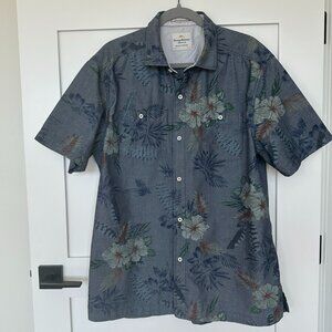 Tommy Bahama 100% Cotton Hawaiian Camp Shirt, Blue Floral, Size L